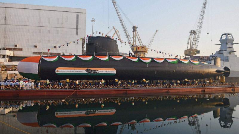 The INS Kalvari is a diesel-electric attack submarine that has been built for the Indian Navy by the Mazagon Dock Shipbuilders Limited. (Photo: PTI)