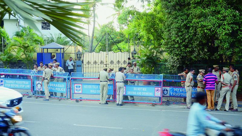 Security beefed up outside actor turned politician N. Balakrishnas house in Jubilee Hills on Saturday.