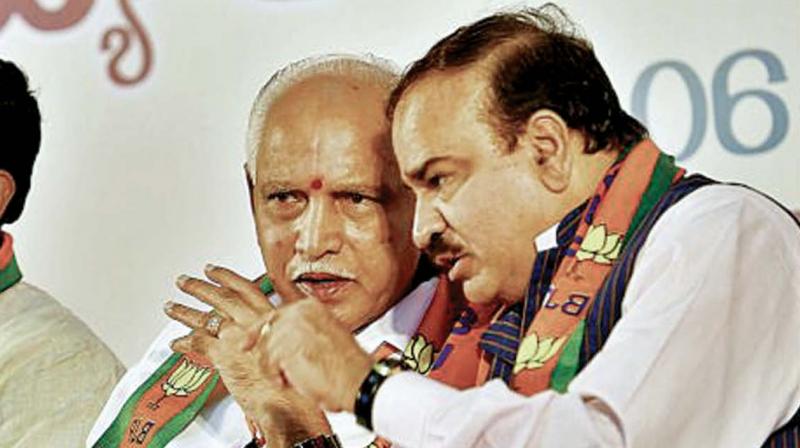 A file picture of Union Minister Ananth Kumar and state BJP president B.S. Yeddyurappa at the partys executive  committee meeting