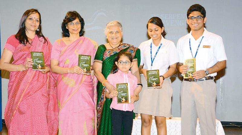 Sudha Murty at the launch of her book in Bengaluru on Monday. (Photo: Shashidhar B)