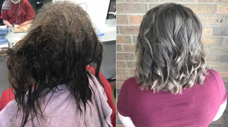 Depressed teen unable to care for her hair receives transformation. (Photo: Facebook / Kayley Olsson)