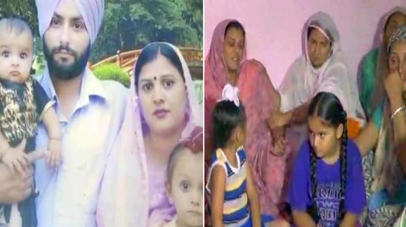 Soldier Naik Bakhtawar Singh (left) and his family (right). (Photo: Twitter | ANI)