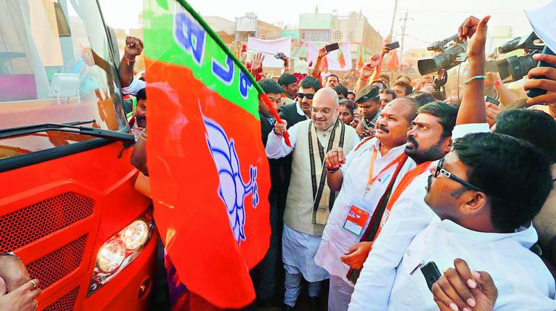 BJP President, Amit Shah flags off the Praja Chaitanya Yatra from Palasa in Srikakulam district on Monday. (Photo: DC)
