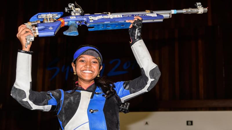 The 18-year-old Elavenil, competing in her second World Cup and first final, shot 249.8 in the womens final to claim the top individual honours. Her 631.4 in the qualification was a new world record. (Photo: Twitter / ISSF)