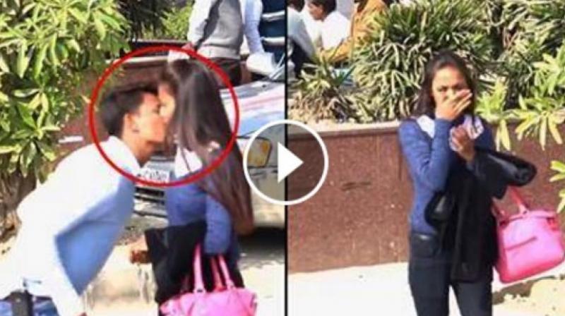 In the video he is seen stealing a kiss from unsuspecting women walking on the streets in broad daylight. (Credit: Facebook)