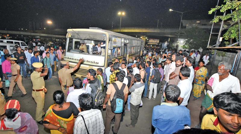 Commuters stranded in the city owing to sudden strike by government transport employees on Thursday.  	(Photo: DC)