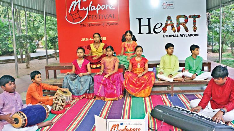 School students perform at Mylapore Festival 2018 at Nageswara Rao Park in the city on Thursday. (Photo: DC)