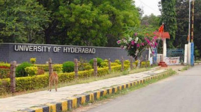 Hundreds of students of University of Hyderabad (UoH) held a protest in the university campus condemning the arrests and intimidation of eminent scholars and activists