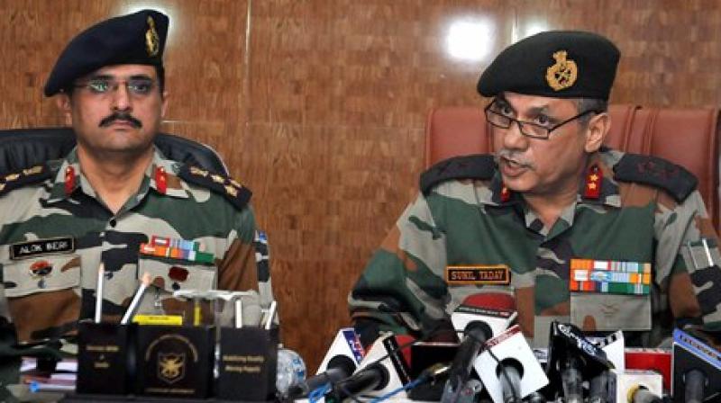 Major General Sunil Yadav, Officiating GOC Bengal Area interacts with media people as Brigadier Alok Beri (L) looks on during a press conference in Kolkata on Friday regarding the Armys routine annual data collection exercises.  (Photo: PTI)
