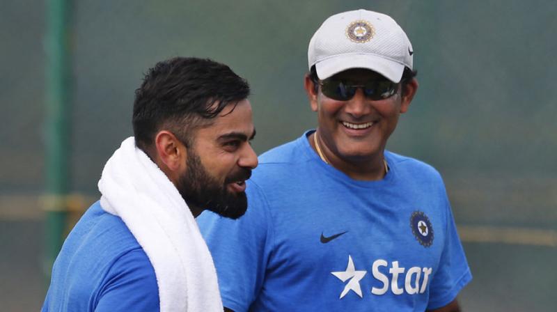 After securing a tough draw in the Rajkot Test against England, Indian coach Anil Kumble and skipper Virat Kohli will be hoping to win the second Test in Visakhapatnam. (Photo: AP)
