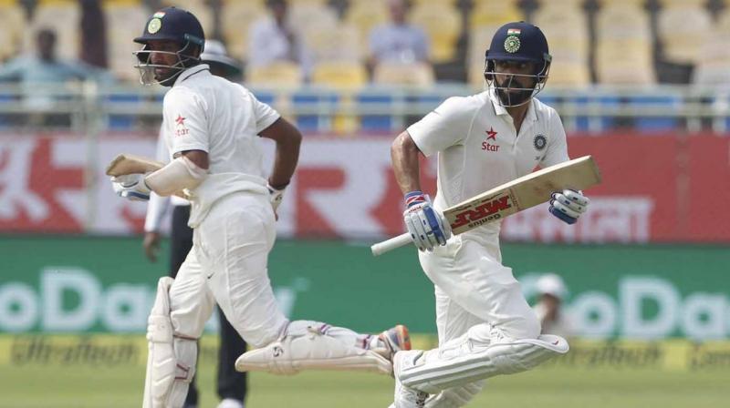 Cheteshwar Pujara and Virat Kohli starred as India scored 317 runs after electing to bat in the second Test against England in Visakhapatnam. (Phoot: BCCI)