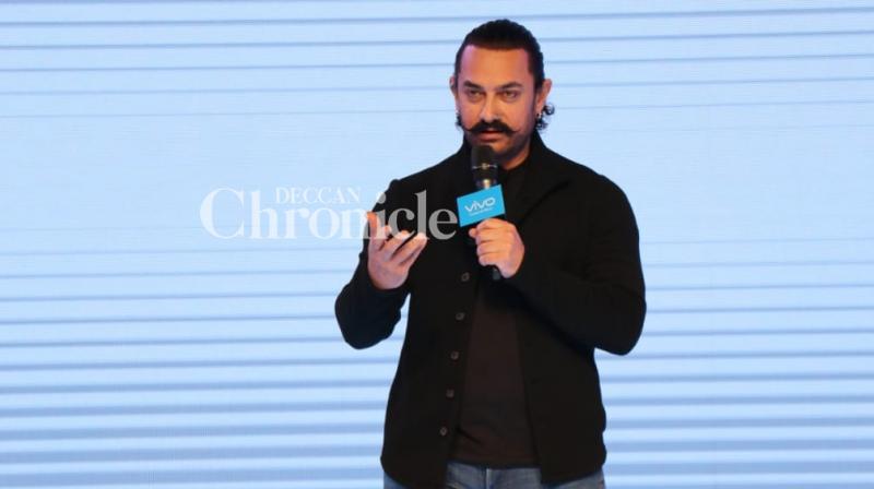 Aamir Khan at a mobile brand event in Mumbai on Thursday. (Photo: Viral Bhayani)