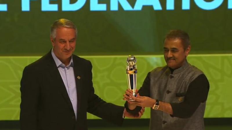 AIFF President Praful Patel received the Award from AFC Vice-President Ali Kafashian at a glittering ceremony here. (Photo: AIFF)