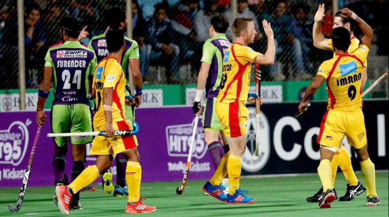 Delhi finished their league engagements on 23 points from 10 matches  the same as Ranchi  but advanced on a better goal average (+5) to that of the visitors (-1). (Photo: HIL)