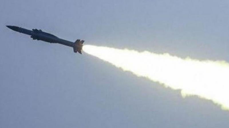Surface-to-air missile Akash was launched on Tuesday from the Launch Complex-III at ITR Chandipur in Odisha against target Banshee. (Photo: ANI)