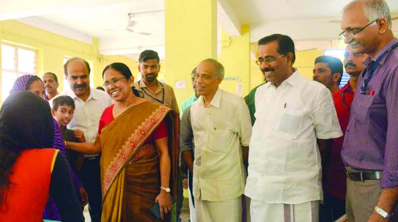 Health minister K.K. Shylaja during a visit to Govt Medical College, Manjeri on Monday.	 (Photo: DC)