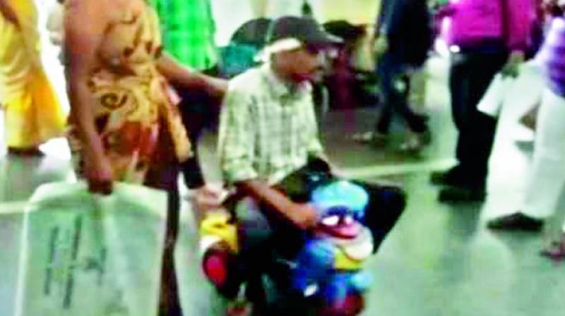 A video showing Sarikonda Raju going on a toy train has gone viral on social media.