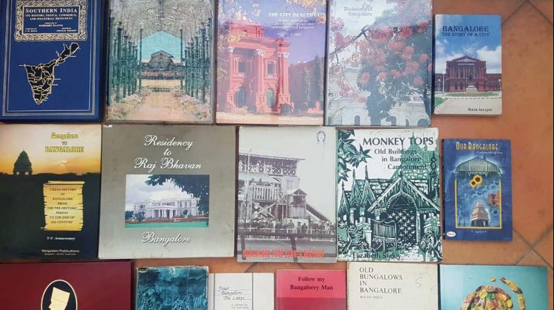 His  collection of books on Bengalurus history.