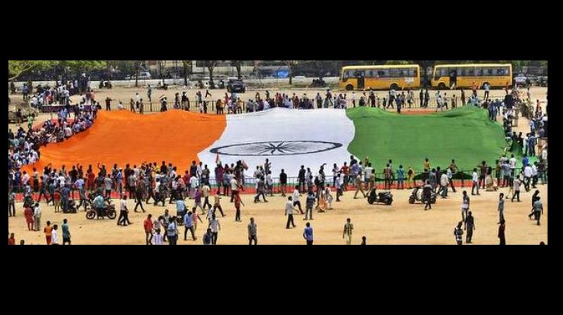The flag, prepared by an organisation called Vibrants of Kalam, is worlds largest Indian National Flag, it claimed. (Photo: Twitter)
