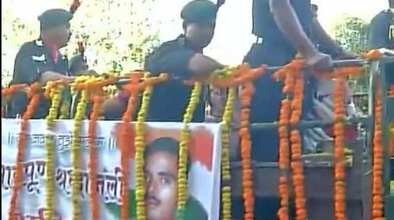 Three soldiers including Saurabh were killed in a militant attack on an army convoy at Pampore. (Photo: ANI)