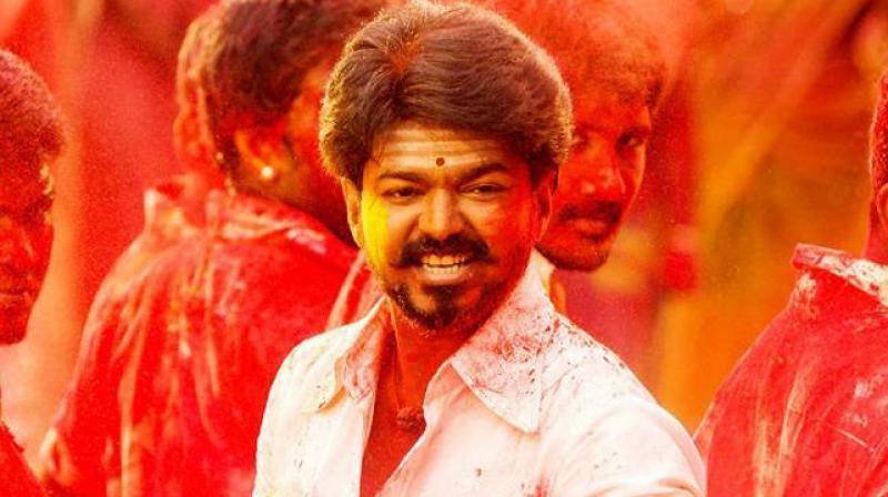 Vijay in a still from the Aalaporan Thamizhan track from Tamil movie Mersal.