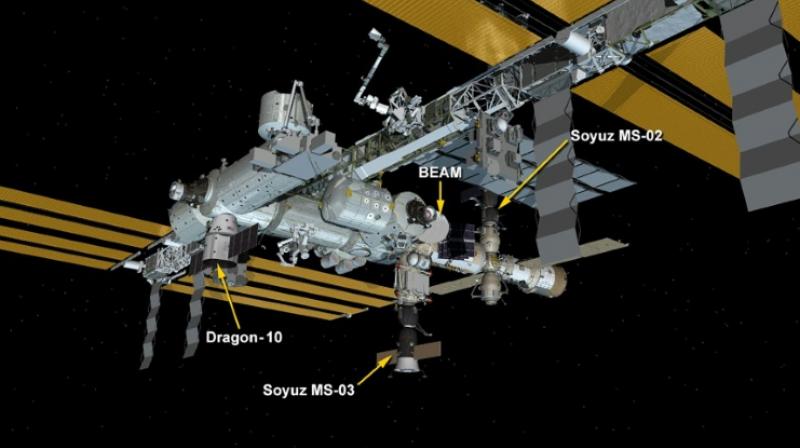An illustration showing the SpaceX Dragon attached to the Space Station Harmony Module. (Photo: AFP)