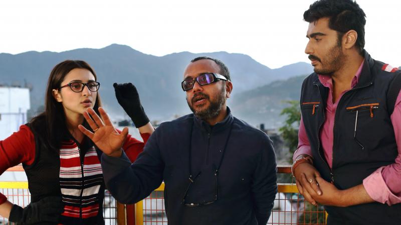 Arjun Kapoor and Parineeti Chopra with director Dibakar Banerjee during the shoot.