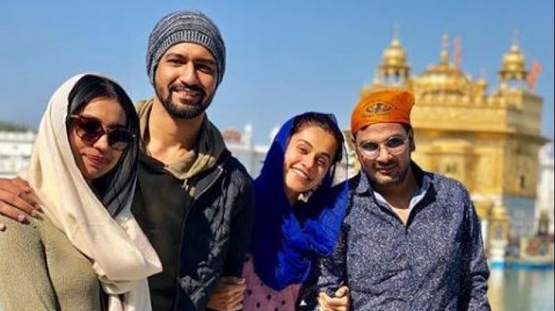 Taapsee Pannu with her Manmarziyan team at the Golden Temple.