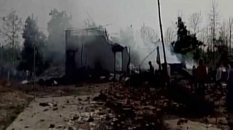 Twenty workers were charred to death and 10 others were injured after a fire broke out in a cracker factory at Bhatan village in the district on Wednesday afternoon. (Photo: ANI/Twitter)