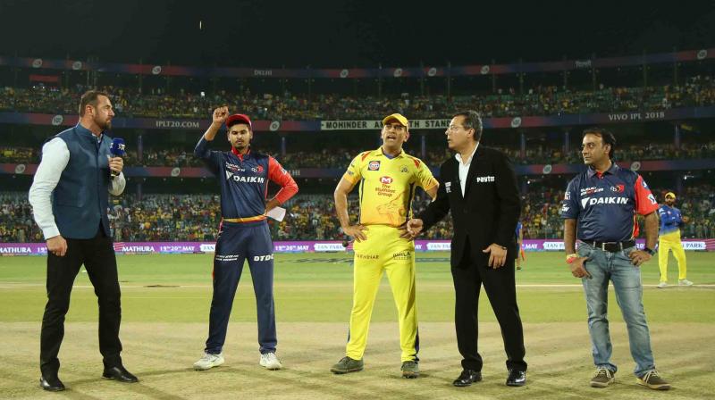 Shreyas Iyer tossed the coin in the air as it travelled distance and fell couple of yards away from the place were both the skippers were standing. (Photo: BCCI)