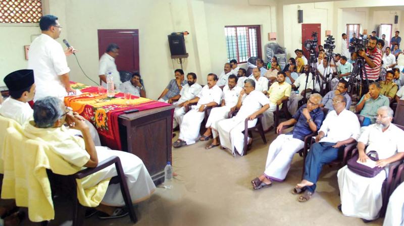 Minister K.T. Jaleel addresses the all-party peace meeting in Tanur on Sunday.