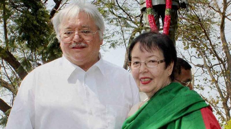 Netaji Subhas Chandra Boses daughter Anita Bose Pfaff with her husband Martin Pfaff. (Photo: PTI)