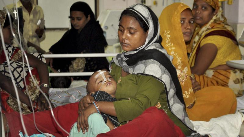 An inside view of a ward of Baba Raghav Das Medical College Hospital in Gorakhpur on Friday,where at least 63 children died since the past six days. (Photo: PTI)