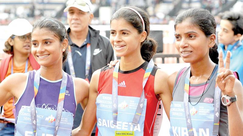 Saigeetha Naik, winner of the Indian womens category along with Kiran Sahdev and Preenu Yadav.