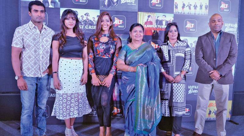 Nandha, Eden, Sanjana, Kutti Padmini, Devipriya at the launch of  Maya Thirai.