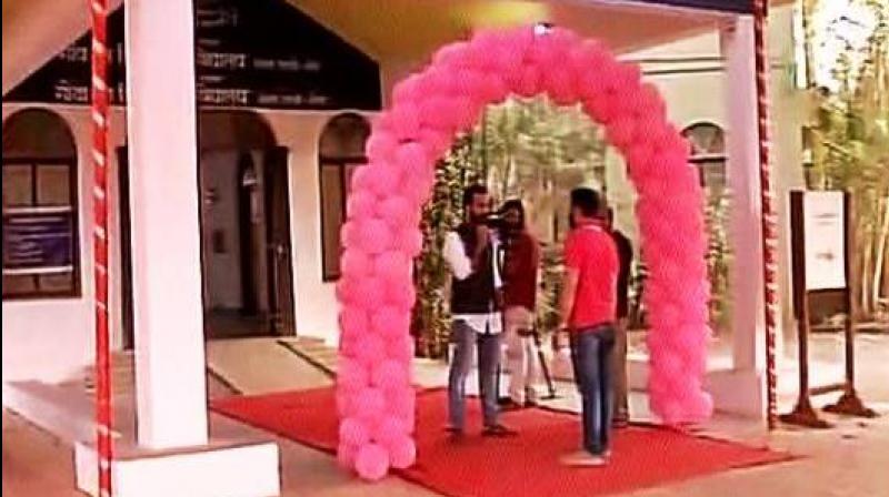 One of the model pink booths in Goa (Photo: ANI)