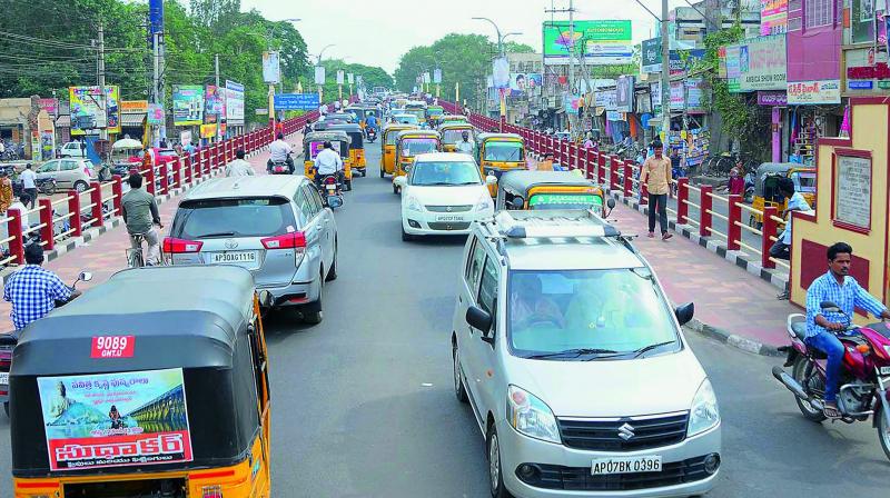 The traffic has increased heavily due to frequent visits of CM N. Chandrababu Naidu, ministers, VVIPs, legislators and officials, after the bifurcation of the state.