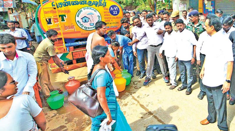 Kolathur constituency DMK MLA M.K. Stalin inspecting facilities available to residents of his constituency. (Photo: DC)