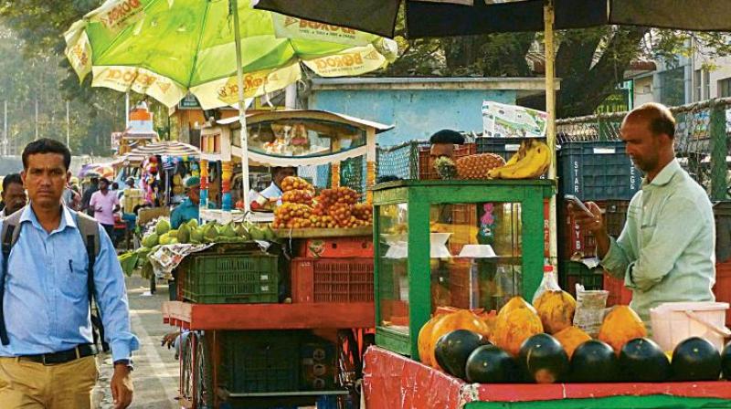 SR Nagar police inspector V.V.S. Ramalinga Raju said, â€œVegetable and fruit vendors occupy half the road everyday, keeping their pushcarts and fruit baskets all along the stretch. It has become our routine to educate them everyday to remove their pushcarts from the roads. (Representational Image)