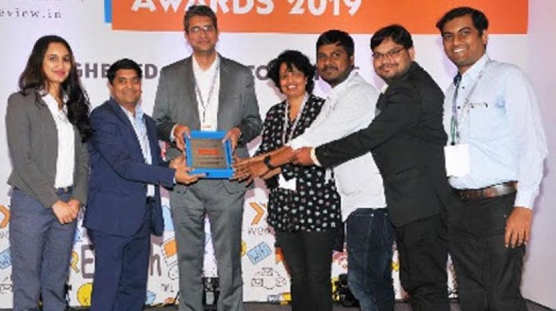 Manipal Globals EduNxt team receiving .the mobile Learning Company of the Year. (Photo: ANI)