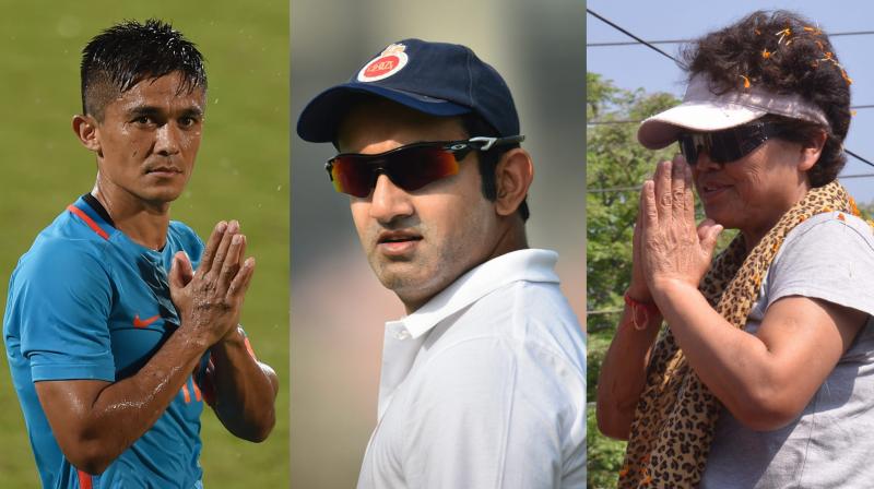 Besides World Cup-winning cricketer Gambhir, star footballer Chhetri and World Championship silver medallist wrestler Bajrang, other sportspersons to have received the Padma Shri. (Photo: PTI/AFP)