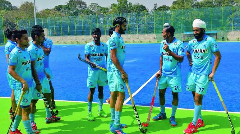 Members of the junior World Cup team at a practice session in Bengaluru on Friday.