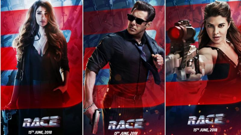 Daisy Shah, Salman Khan, Jacqueline Fernandez on Race 3 poster.