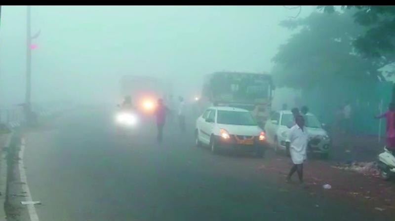 Dense fog in areas around Outer Ring Road has resulted in a poor visibility for commuters.