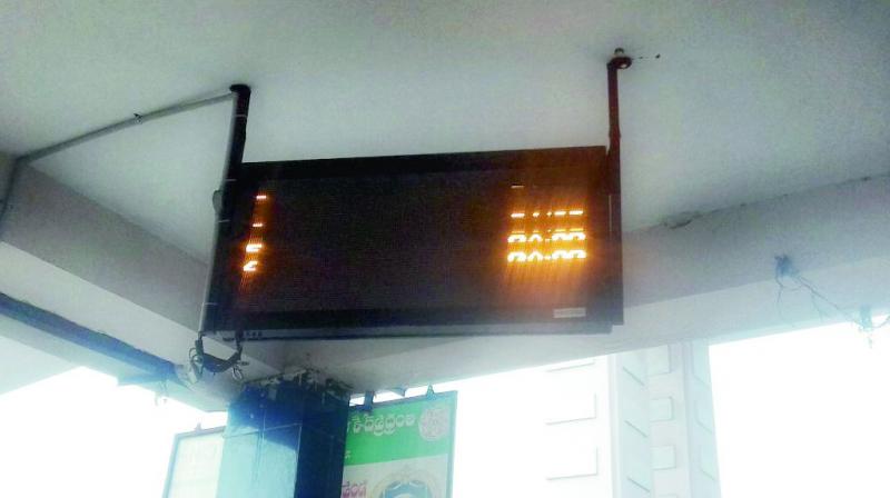 A blank digital display board is seen at the bus stop opposite the Visakhapatnam Railway Station  on Wednesday.