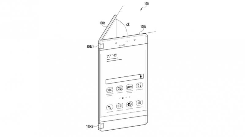 The patent suggests a smartphone features a hinge that connects the two screens using a hinge that also allows the phone to be closed.