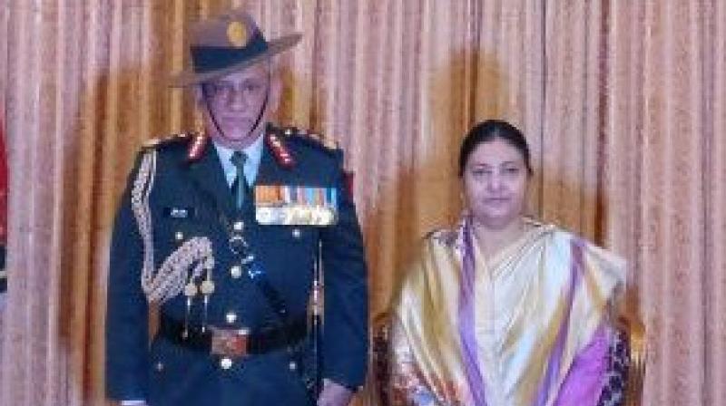 Gen Rawat was honoured at a special ceremony at the presidents official residence Sheetal Niwas in Kathmandu. (Photo: ANI)