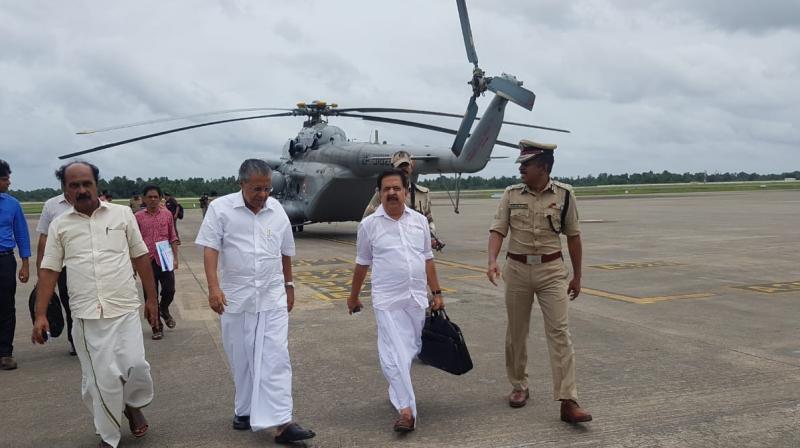 The chief minister was accompanied by leader of the opposition in the state Ramesh Chennithala, state revenue minister, E Chandrasekharan, state chief secretary, Tom Jose and state police chief Loknath Behara. (Photo: Facebook)