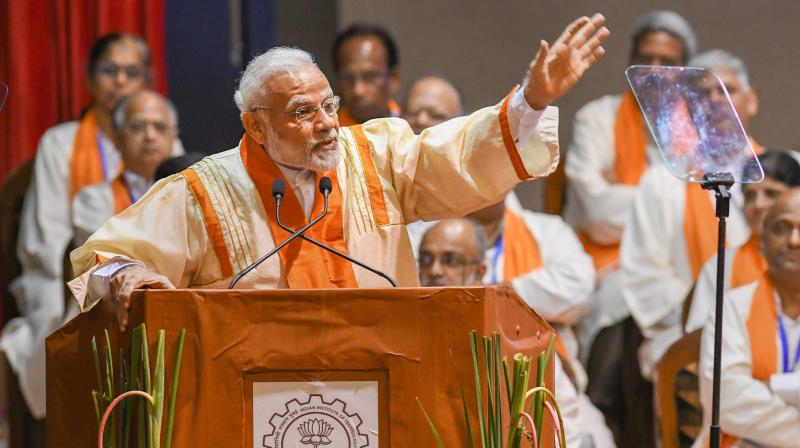 Prime Minister Modi addresses the 56th annual convocation of the Indian Institute of Technology, Bombay, on Saturday. (Photo: PTI)