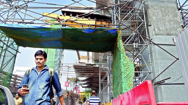 Metro officials say that the safety nets  will protect those walking under the Begumpet station